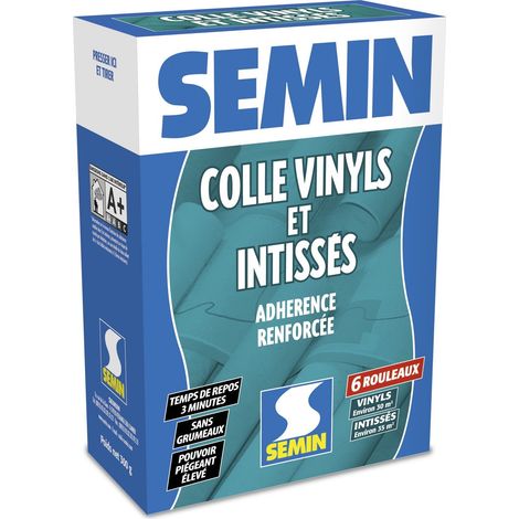Semin – Colle en poudre pour papiers peints vinyls et intissés – Prête en 3 minutes – Pouvoir piégeant élevé – Boîte de 300 g