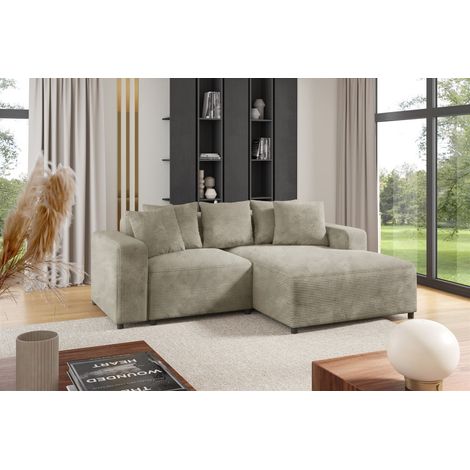 Ecksofa Designersofa Sofa MEGAN XS in Stoff Poso Beige Ottomane Rechts (1/2)