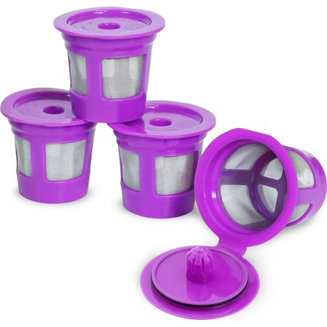 Capsules de café réutilisables K-Cup, lot de 4 Dosettes rechargeables à flux unique avec filtres à mailles intégrés, 100 % sans BPA, compatibles avec (1/5)