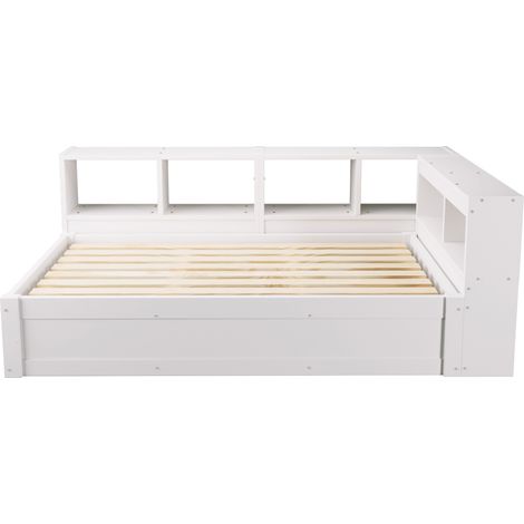 Letto multifunzione 90 x 200 cm bianco con prese integrate, vani contenitore e LED, MODENUIT (1/5)