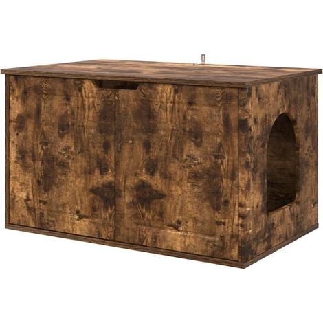 Niche pour chat en chêne fumé, 85 x 55 x 50,5 cm, bois d'ingénierie