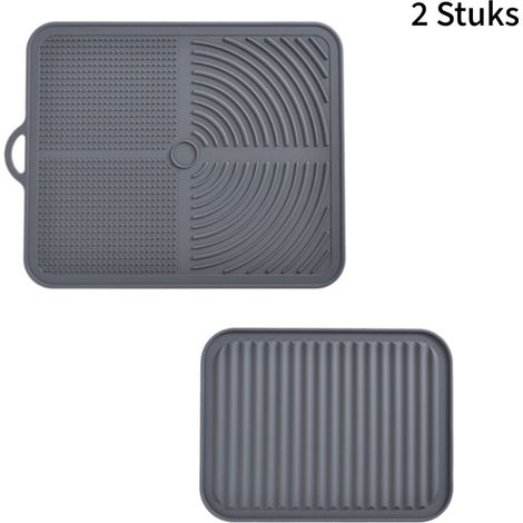 Set mit 2 Silikon-Abtropfmatten für Geschirr und Besteck – rutschfeste Untersetzer – gestreiftes und halbkreisförmiges Muster (1/5)