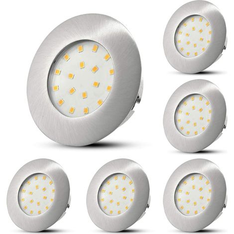 Spot Led Encastrable Extra Plat 5W 6x Spots LED 220V 60mm-68mm Blanc chaud 500LM Ronds Nickel Spots de plafond (1/5)