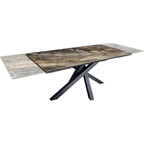 Table de salle à manger extensible PETRANO 180-220-260 cm – Céramique effet marbre taupe et métal noir (1/5)