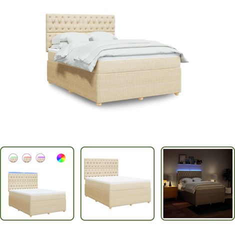 vidaXL LED-Beleuchtung - Boxspringbett mit Matratze Creme 140x200 cm Stoff (1/5)