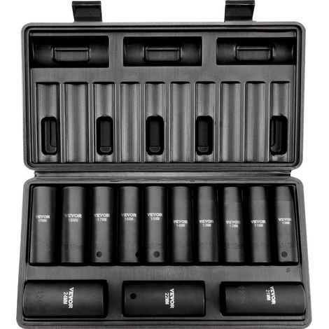 Coffret de douilles à impact 1/2", 13 pièces, douilles profondes métriques 10-24 mm, 6 pans, acier allié CR-V pour la réparation automobile, marquages de taille faciles à lire, construction robuste, c (1/5)