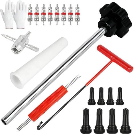22 Pièces Valve Pneu Voiture Remover,Kit de Réparation de Valve de Pneu,Demonte Obus Valve,Extracteur de Valve,Un Outil à Crochet,pour Les Voitures, Camions, Vélos, Motos (Noir et Rouge)