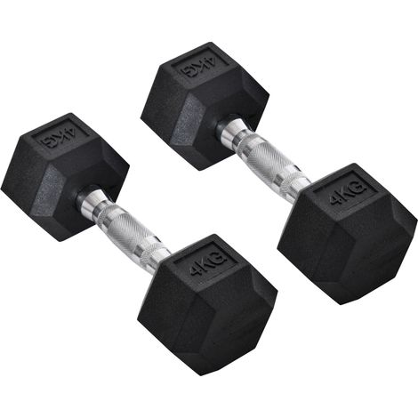Set de 2 mancuernas hexagonales de hierro fundido 2 x 4 kg negras con empuñadura moleteada (1/5)