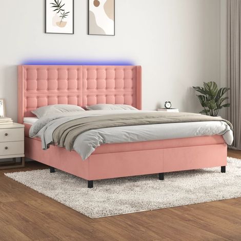 Sommier tapissier et matelas confortable pour Lit adulte,Ensemble Sommier + Matelas et LED Rose 180x200 cm Velours -BV22701 (1/5)
