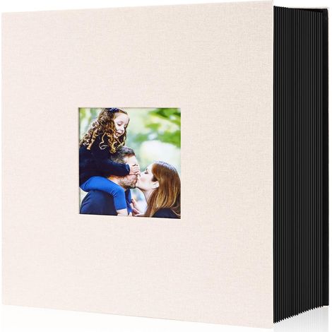 (Beige) Album Photo 600 Pochette, Grand Format Lin Tissu Album pour Horizontal Vertical Photos