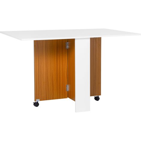 Table pliante avec roues 2 ailes abattables 120x80x73 cm blanc teck
