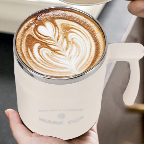 Edelstahlbecher mit Strohhalm und Deckel, ideal für Büro und Zuhause, für Kaffee, Frühstück oder romantische Stunden zu zweit. Weiß. (1/5)
