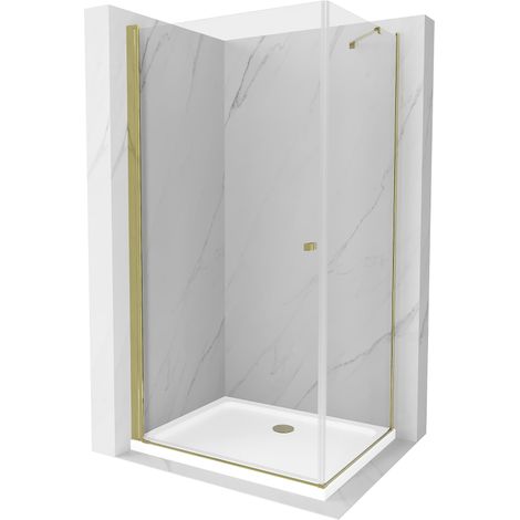 Mexen Pretoria kippbare Duschabtrennung 90 x 80 cm, Transparent, Gold + Duschwanne Flat - 852-090-080-50-00-4010 (1/5)