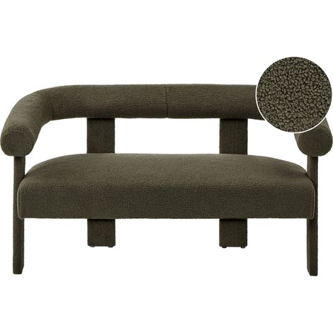 2 Seater Sofa Green Boucle Upholstery Retro Design Upholstered Legs Living Room ILBRO