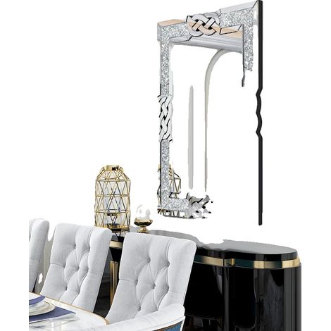 Miroir Mural Décoratif, Design en Diamant Écrasé, Installation Polyvalente, Argent, 120x60cm (48x24inch) (1/2)