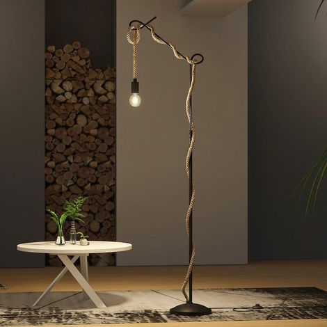 [NEUWERTIG] B-Ware Lucande Stehleuchte Ropina LED Lampe Stehlampe schwarz Hanfseil 180cm Höhe (1/2)