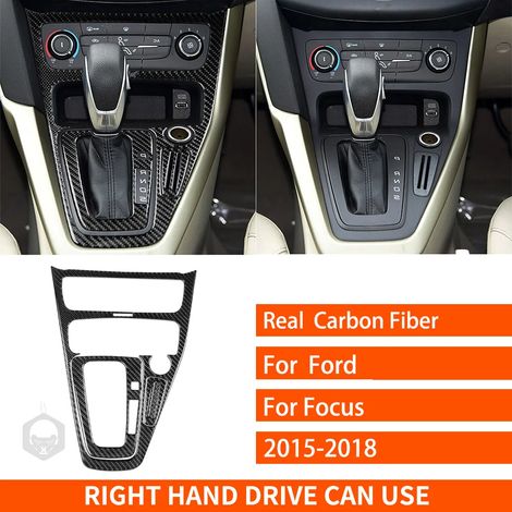 (13 RHD) Convient pour Ford Focus SE RS ST Ecoboost 2015-2018. Autocollants décoratifs en fibre de carbone véritable pour autoradio central, climatiseur et lecteur CD, panneaux de porte. (1/4)