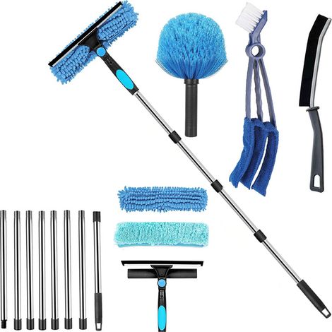 Kit lavavetri 3 in 1 4M con tergivetro in silicone e spazzola in microfibra, tergivetro professionale, lavavetri telescopico con testa rotante a 270°, blu