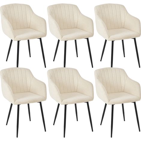 GOEURVANT Lot de 6 Chaises de Salle à Manger Crème - Tissu Chenille Doux, Design Ergonomique avec Accoudoirs, Rembourrage Épais, Pieds en Métal, 150 kg