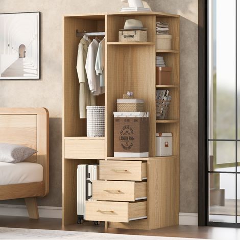 Armoire ouverte 70x55x175 cm MDF bois, penderie avec tiroirs gain de place – MEUBLIV (1/5)
