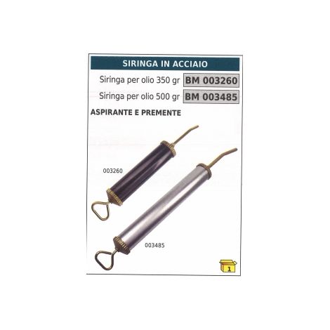 Siringa in acciaio per olio 500 gr aspirante e premente codice 003485