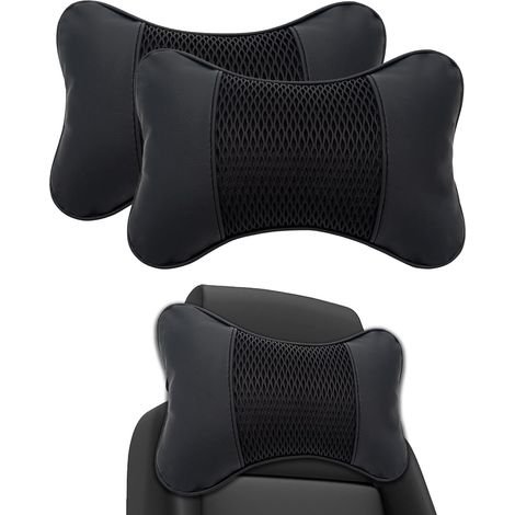 Juego de 2 cojines de apoyo para el cuello para asientos de coche, almohada cervical, reposacabezas, accesorios para coche (negro) (1/5)