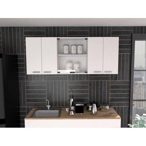 Mobili da Parete per Cucina con Vetrina e Più Ante in Bianco, Altezza 150 cm (1/5)