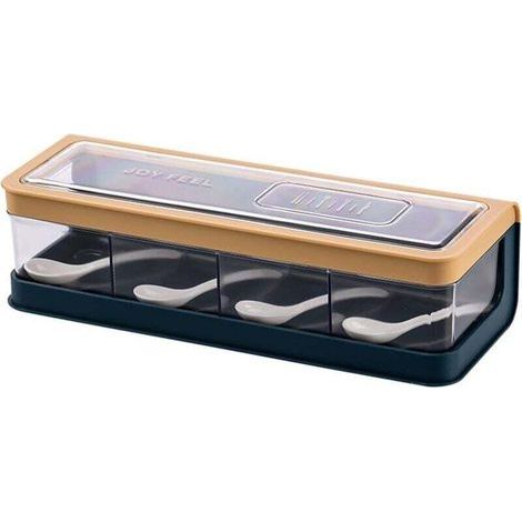 Set aus 4 Gewürzgläsern mit Gittermuster, Gewürzbehältern, Gewürzboxen, Gewürzregal für Küche und Esszimmer (27,5 x 10,5 x 7,8 cm) (1/4)