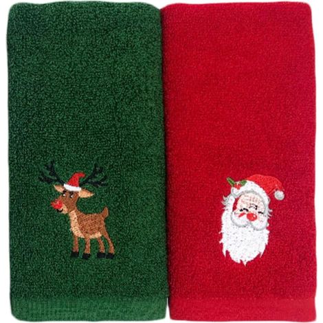 Serviette de Noël Broderie Créative en Coton Douce et Moelleuse 2 Pièces Motif Festif Rouge Plusieurs Styles pour Présents de Serviettes de Vacances et Usage Plusieurs Styles (1/5)