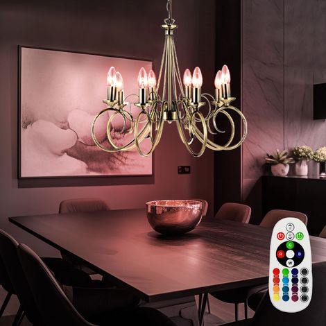 Telecomando in ottone antico lampadario Lampada a sospensione a sospensione in un set che include lampadine LED RGB