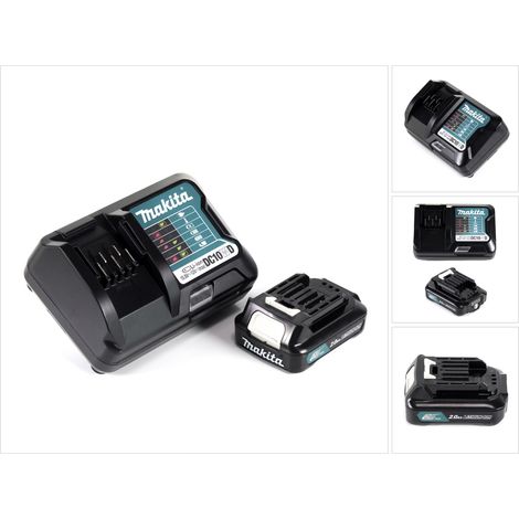 Kit de fuente de alimentación Makita de 12 V con 1 batería BL1021B de 2,0 Ah + cargador DC10WD