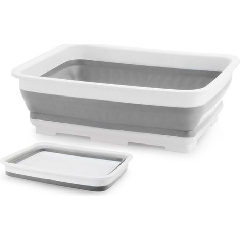 Bassine pliable rectangulaire 6,2 L – idéale pour vaisselle, linge ou camping, gris, facile à ranger et ultra-portable