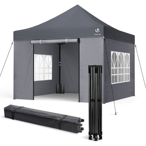VOUNOT 3x3m Heavy Duty Pop Up Gazebo with 4 Sides Party Tent, Grey