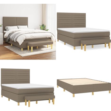 Sommier à lattes de lit avec matelas Taupe 140x200 cm Tissu - Lit Plateforme - Lit Double - Matelas À Ressorts Ensachés - Têtière Ajustable - Banc Rangement - Home & Living (1/5)