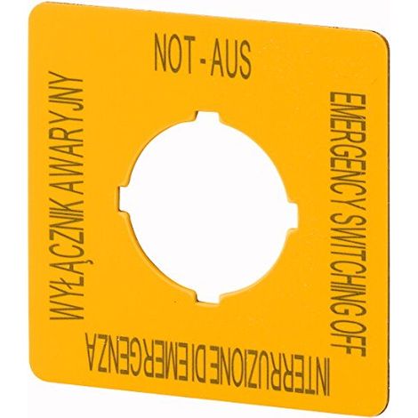 EATON 167642 PLAQUE DE MAINTIEN DE SECOURS, H X B = 50 X 50 MM, JAUNE, PL, EN, DE, IT