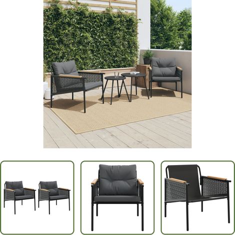 Chaise de jardin en acier - Chaises de jardin avec coussins lot de 2 noir acier (1/5)