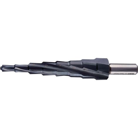 Punzonatrice a scalino ULTIMATECUT per foratura da 6 a 20 mm HSS RUnaTEC con dado a spirale Z.4 a 8 livelli