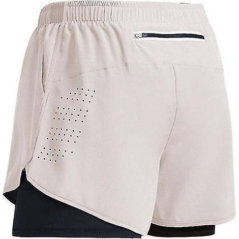 Sportshorts für Herren, Modell 2023, doppellagige Trainingsshorts, 2-in-1-Sommershorts für Strand, Joggen, Fitnessstudio und Laufen, Farbe: Beige ZS