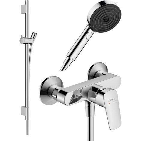 HANSGROHE Pack mezclador mecánico de ducha Logis + barra Unica S Puro + flexible + rociador Pulsify Select cromado 3 chorros