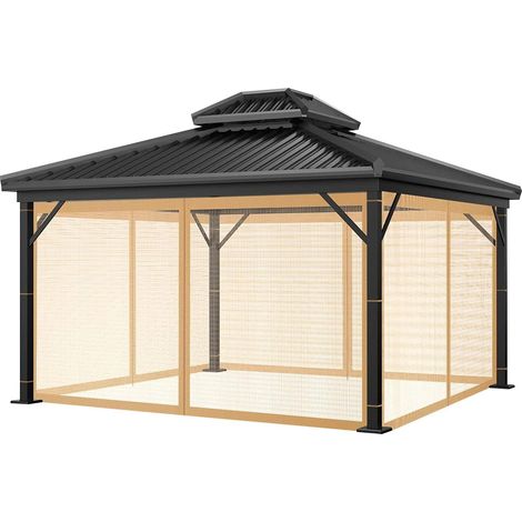 Mosquitera de jardín, 4 paneles, con cremallera, para terraza exterior (caqui, 300 cm x 360 cm) (1/5)