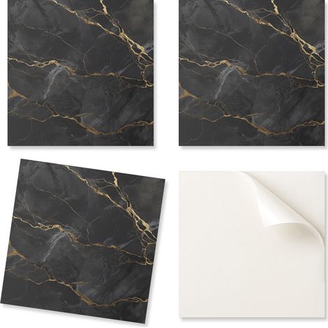 Azulejos decorativos de pared autoadhesivos de vinilo con elegante dise帽o de m谩rmol veteado, 9x30x30 cm.