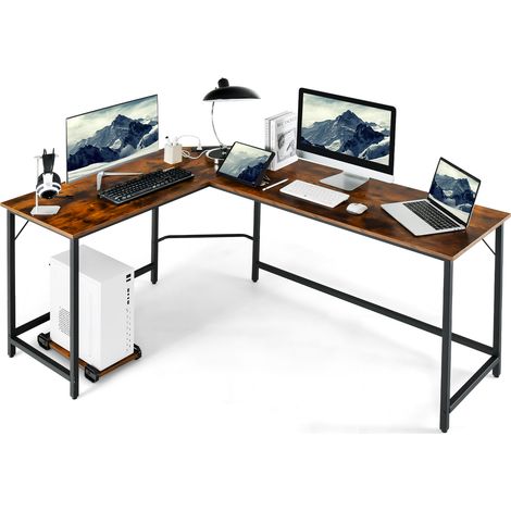 L-Shaped Desk Computer Corner Desk Office Workstation w/Power Outlet (1/5)