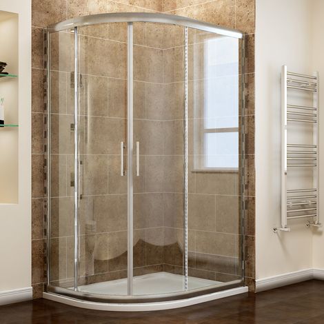 ELEGANT Left Quadrant Shower Enclosure 6mm Sliding Glass Cubicle Door with Tray + Waste, 1200 x 800 mm (1/5)