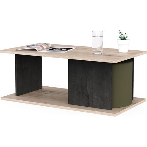 Table basse rectangulaire 91x50x36 cm naturel et anthracite (1/5)