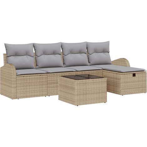 Sofa Set mit Kissen mit Speicher Beige und Hellgrau Poly-Rattan