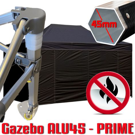 Gazebo 3x4,5 m nero certificato IGNIFUGO pieghevole alluminio piantone esagonale 45mm portatile estendibile richiudibile estensibile acciaio con laterali per fiere eventi stand chiosco tenda tendone m (1/5)