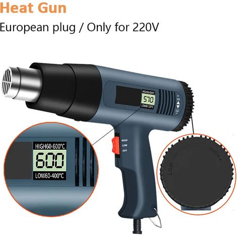 Pistola de calor eléctrica de 220 V y 2000 W: temperatura ajustable, pantalla digital y boquillas. (1/5)