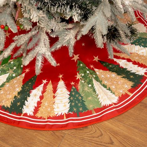 Tapis de sapin de Noël rouge et vert de 91 cm (36 pouces) avec motif de sapin, décoration de Noël champêtre et douce pour la maison (1/5)