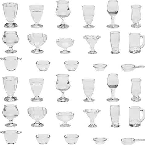 2 lots (34 pièces) Mini tasses pour maison de poupée 1:12 Verres à vin miniatures en plastique Coupe glacée simulation Jouet de cuisine pour décoration