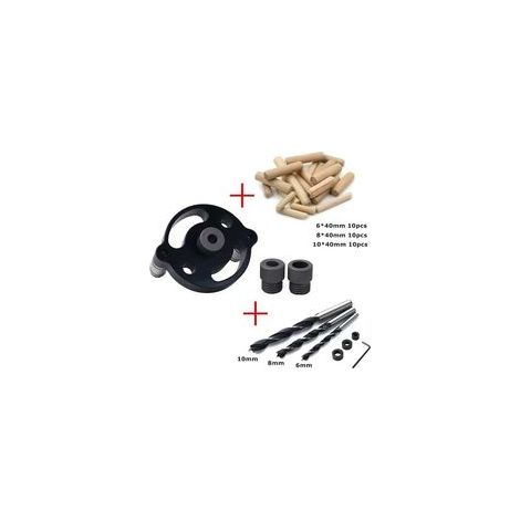 Juego de 41 piezas para taladrar espigas autocentrantes, plantilla de taladrado de 7 cm para carpintería, taladrado vertical en haya con vasos de 6/8/10 mm - Crezuo